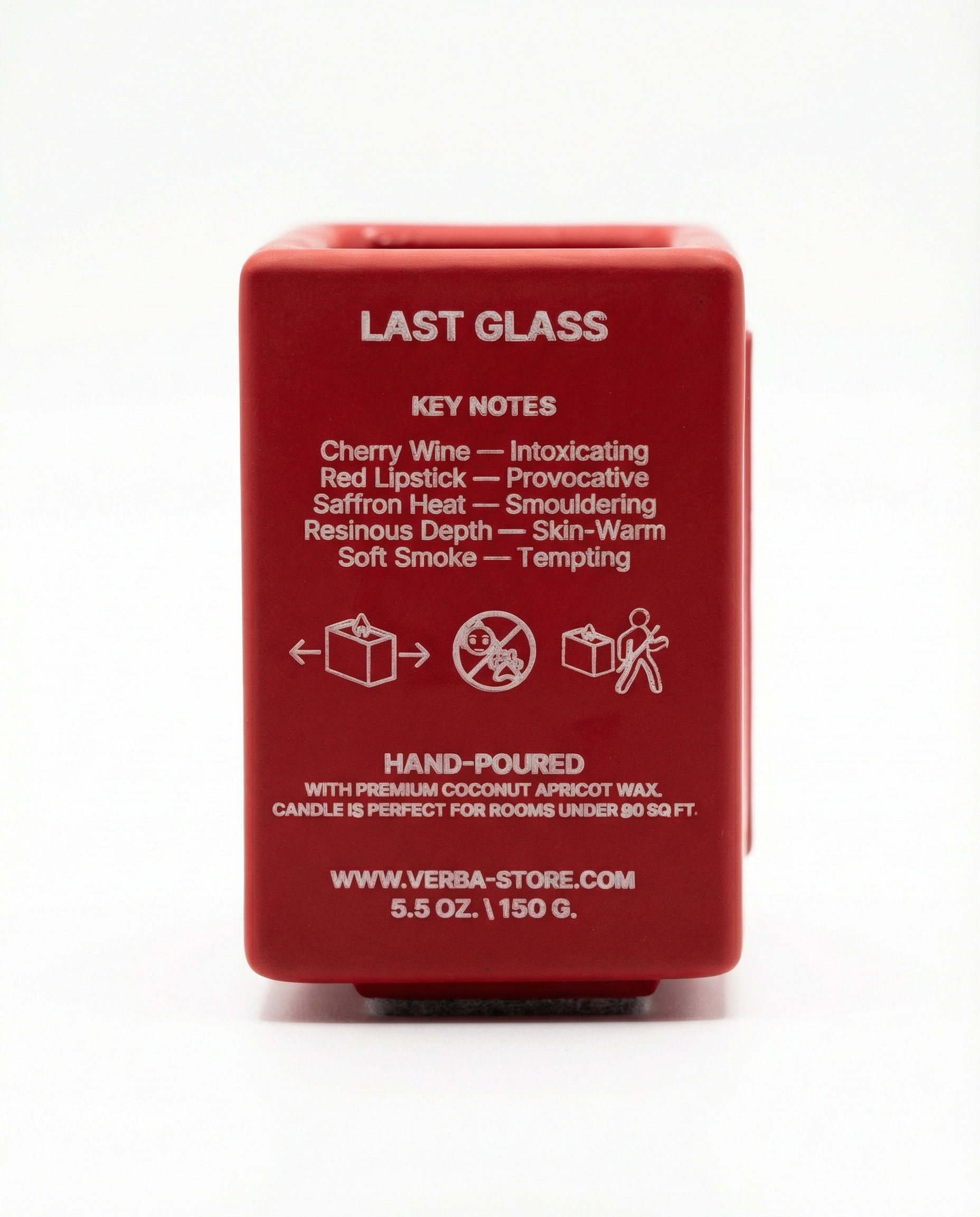 Red Last Glass Verba niche candle with woodwick close up