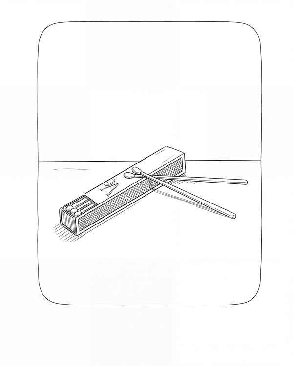 Line illustration of a Vérba matchbox with matches