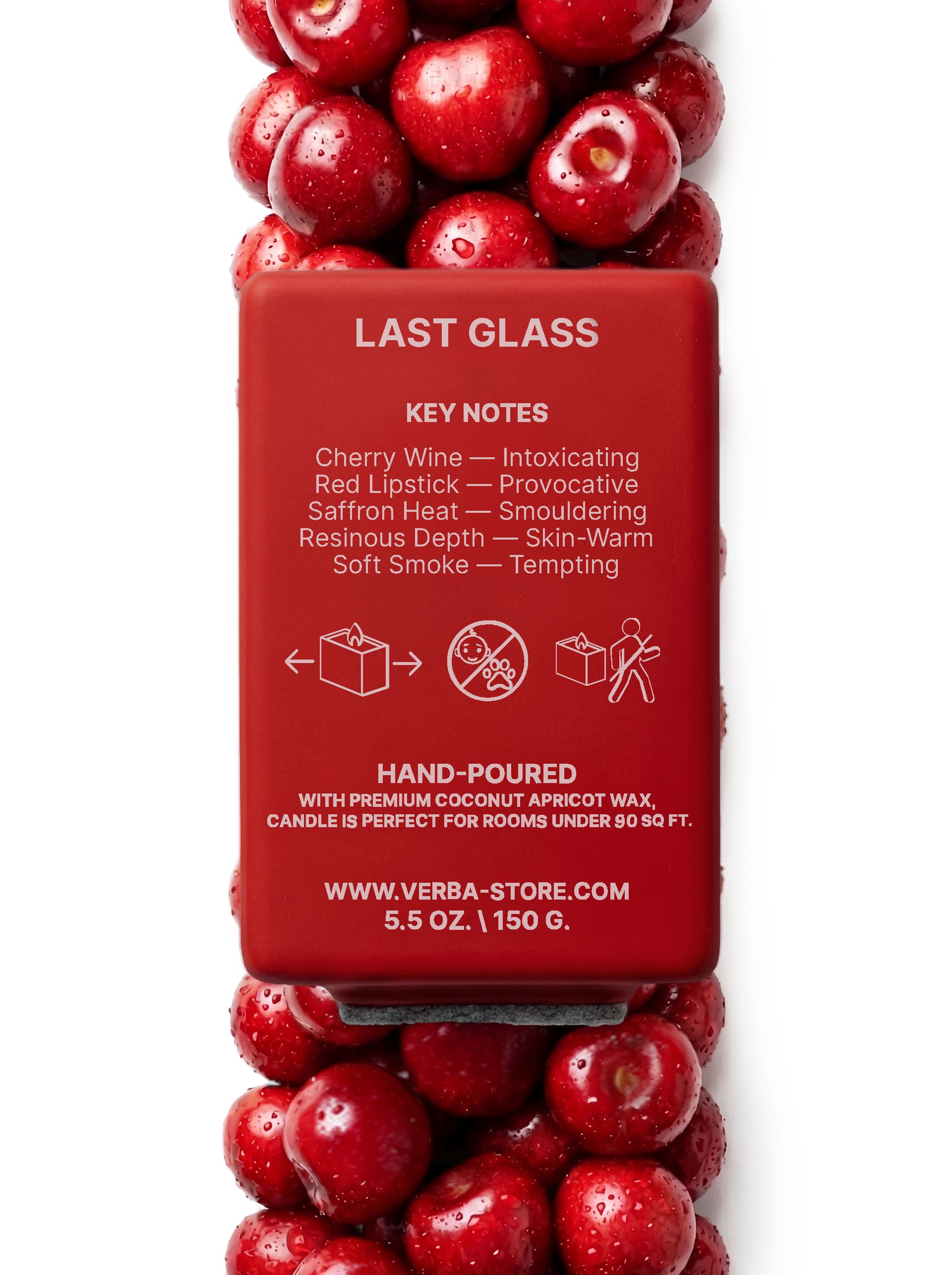 Verba Last Glass niche scented candle with wooden wick — product photography on moody background